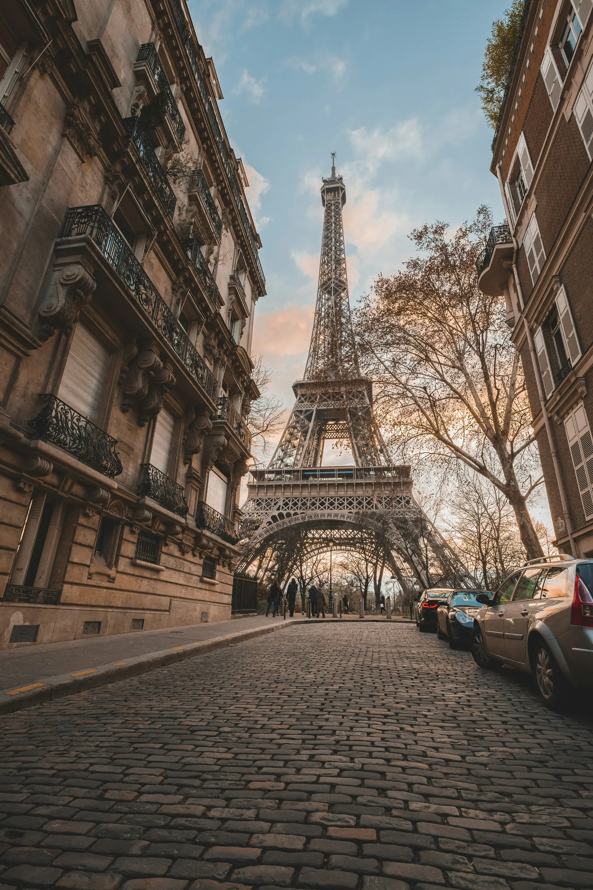 Paris street with the Eiffel Tower